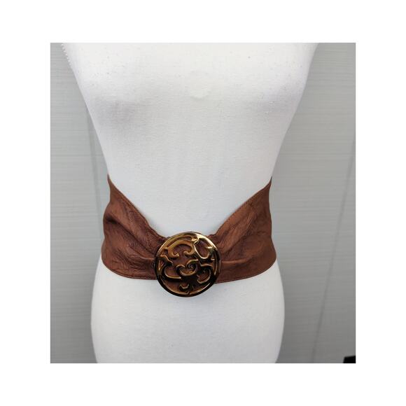 B-Low the Belt Accessories - B- Low The Belt Brown Genuine Leather XS Wide Waist Belt Gold Buckle Medallion